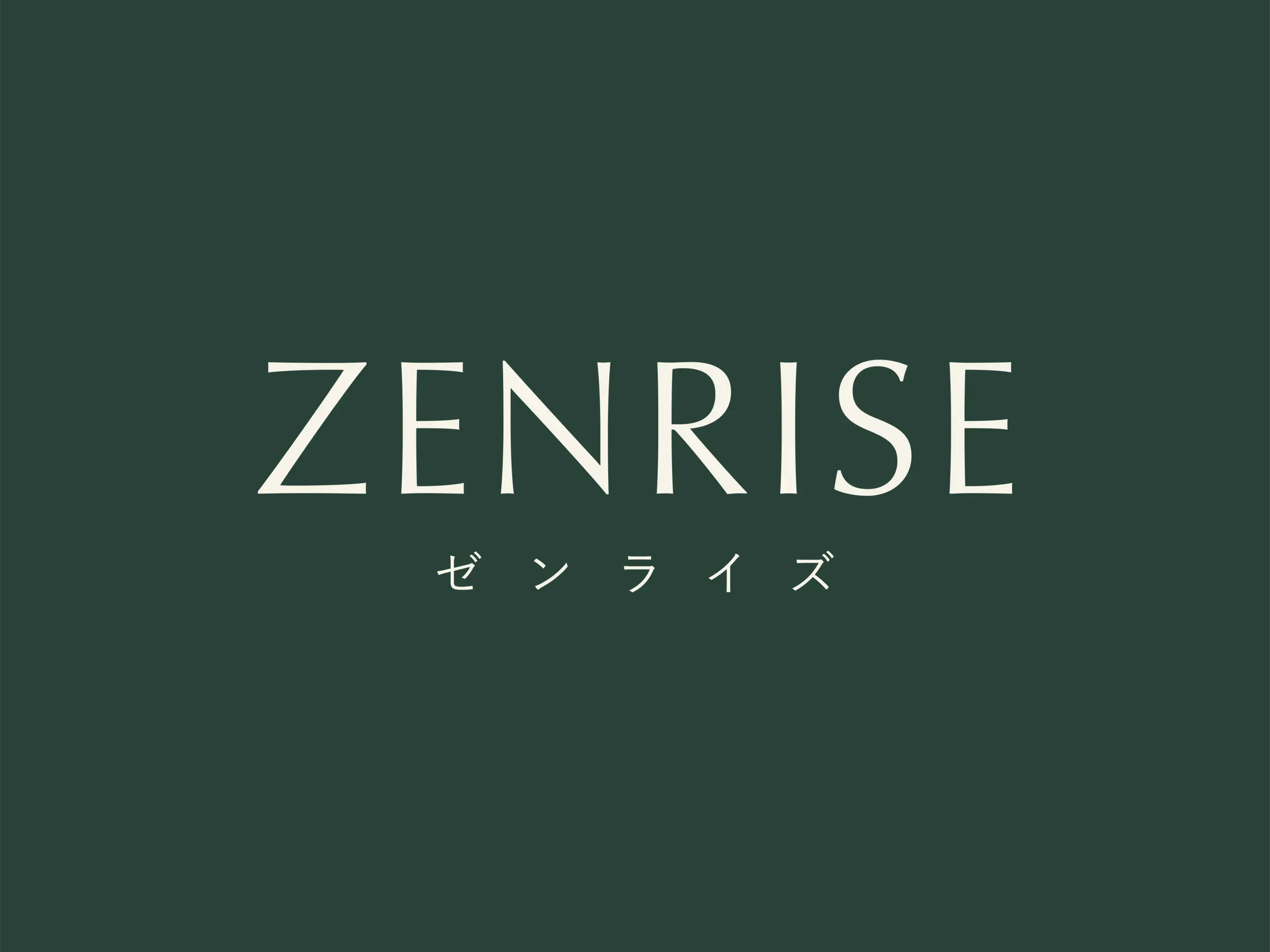 Zenrise wordmark with ゼンライズ in katakana, cream on deep green